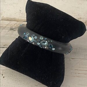 Alexis Bittar Gunmetal Crystal Hinged Bangle Purple Grey Tone